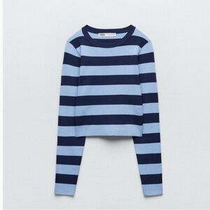 Zara Light Blue & Navy Striped Knit Sweater